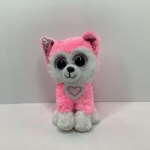 Ty Silk Beanie Baby Boos HUNK Valentines Day Husky Dog 6" Plush Pink Puppy Heart